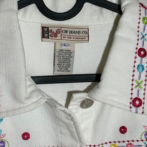 Vintage 90s White Denim Embroidered Jacket – Fairycore & Western | Size L - Picture 4 of 8